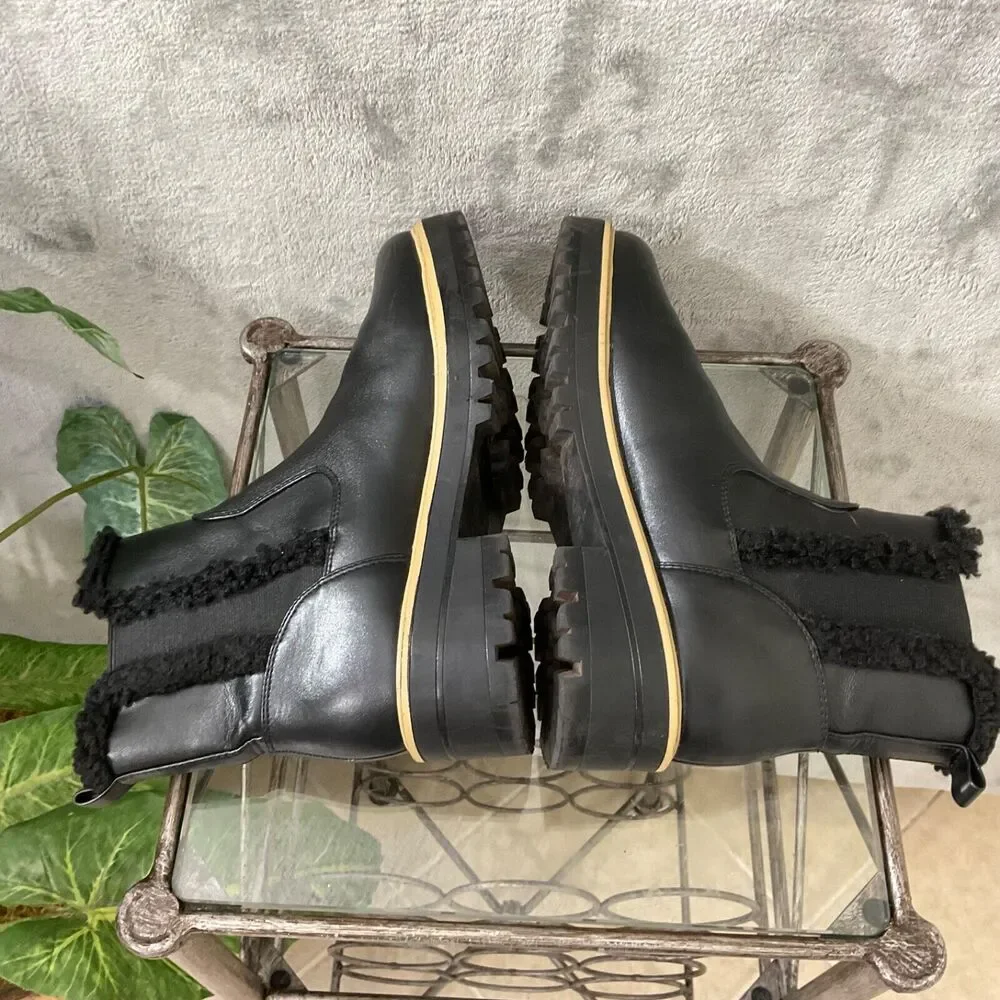 Marc Fisher Black Ink faux Leather/fur Chelsea Platform Boot women’s Size11 Blk